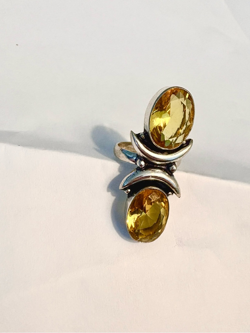 Beautiful ,1 1/2  inch, 925 marked, 2, faceted Citrine ring, size 6. - Picture 4 of 5